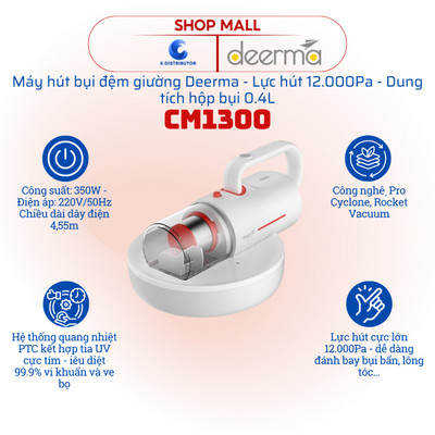 [HỎA TỐC] Máy hút bụi giường đệm Deerma CM1300 - Lực hút 12.000Pa - Diệt khuẩn 99,9% - Chính hãng