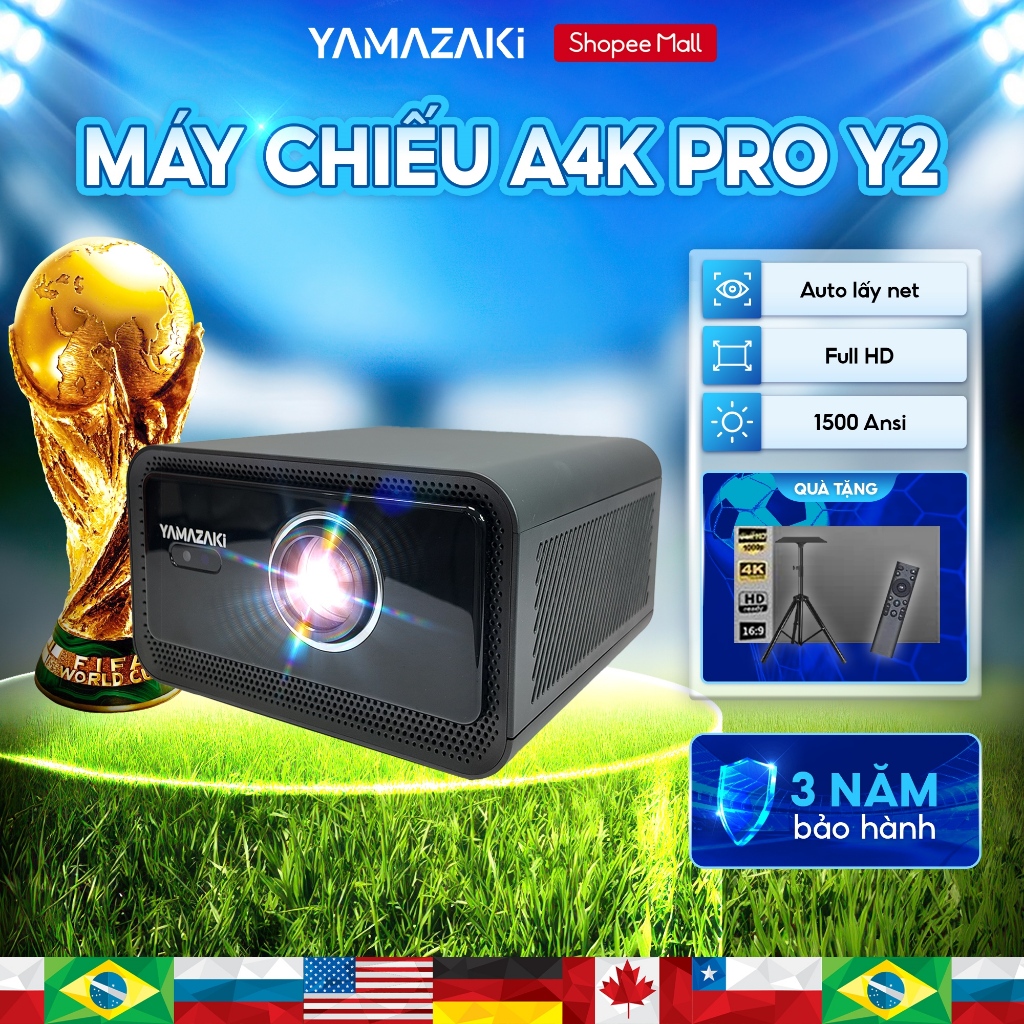 Máy chiếu mini YAMAZAKi A4K PRO xem Bóng Đá, Truyền Hình miễn phí Chất Lượng 4K