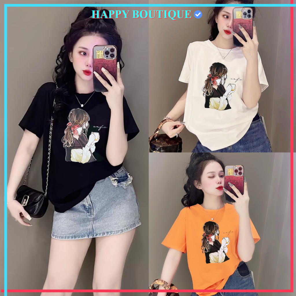 [40~60kg] Áo Thun Thái Nữ Cotton 100% Form Vừa  [Mã A10], Phong Cách, Cá Tính, Độc Đáo [Cô Gái Coffe