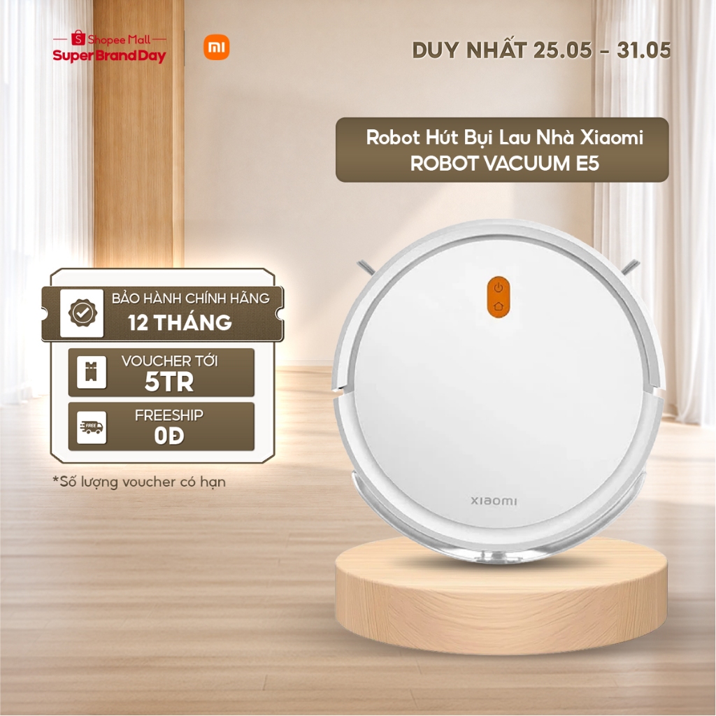 Robot Hút Bụi Lau Nhà Xiaomi Robot Vacuum E5 - Lực hút 2000Pa, 150m2 - Ba Cấp Độ Hút
