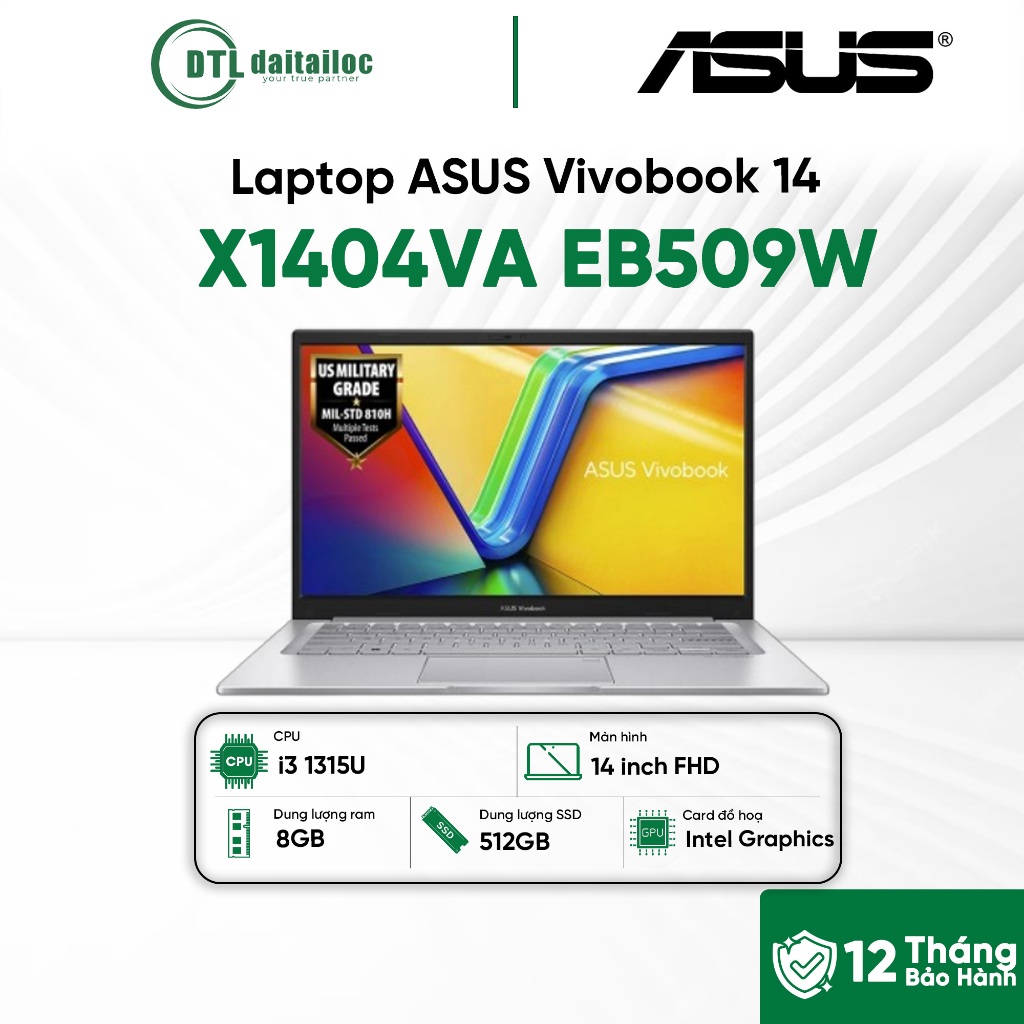 Laptop ASUS Vivobook 14 X1404VA EB509W i3 1315U 8GB 512GB 14 inch FHD Win 11 Bạc | Chính Hãng | Bảo 