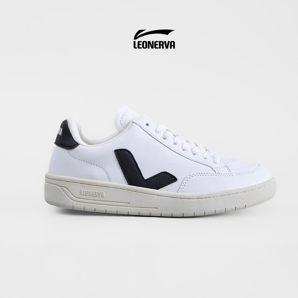 Giày Sneaker Unisex Leonerva 38 bản Da Microfiber - Nhận Diện Trắng Đen