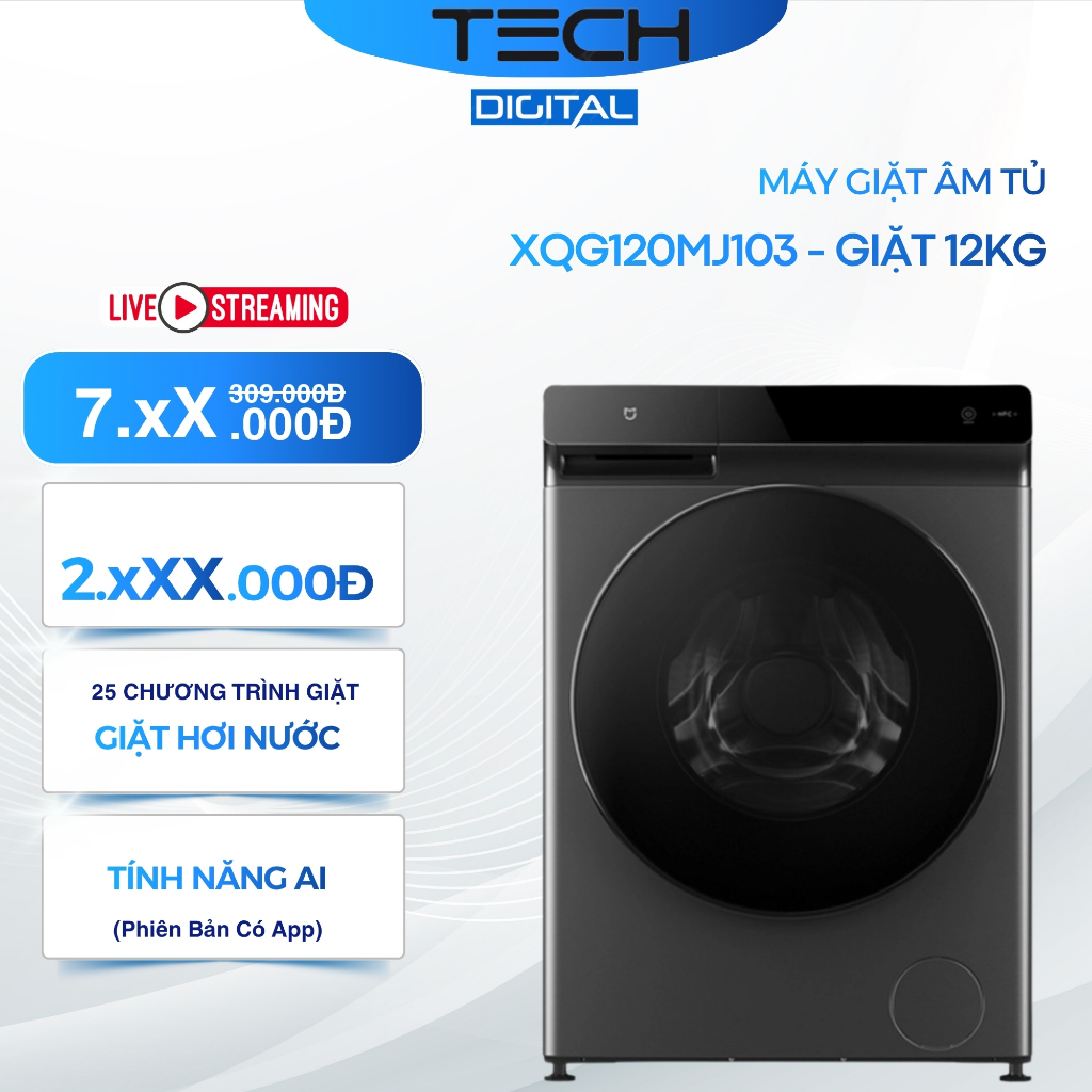 [New 100%] Máy Giặt XQG120MJ103 (MJ103) | MJ106 12kg 2026 12Kg Thiết Kế Âm, Siêu Mỏng - Kết Nối App
