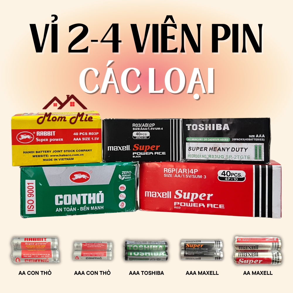 Vỉ 2/4 viên Pin AA Con Thỏ / Pin AAA Con Thỏ, MAXELL, TOSHIBA