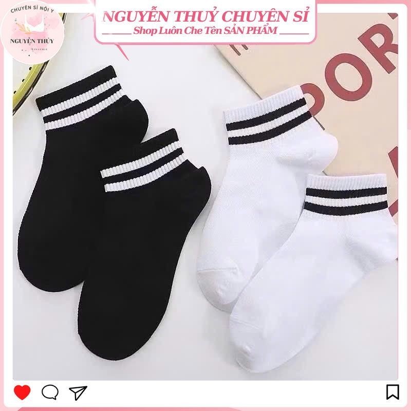 Set 10 đôi tất vớ cổ cao nam nữ dệt kim cotton thể thao kẻ sọc cute phong cách Hàn Quốc, dễ phối đồ - T08 T09