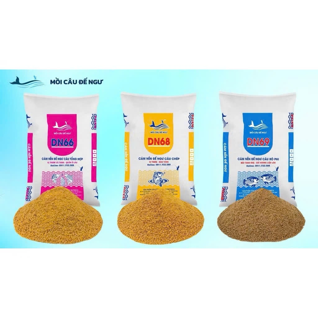 Mồi câu Đế ngư DN68 Câu Chép, DN66 Câu Tổng Hợp, DN69 Câu Rô Phi - Diêu Hồng.