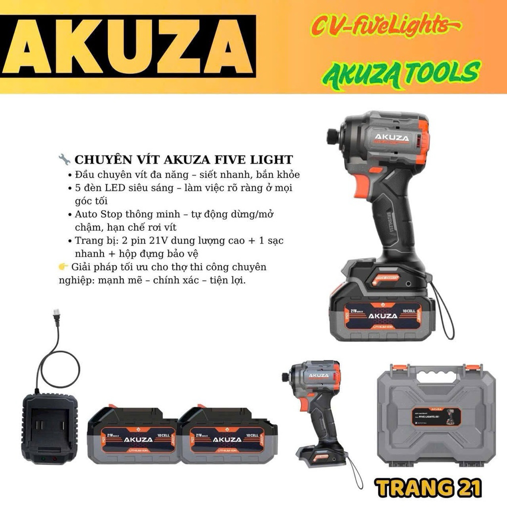 Bộ chuyên vít 20V akuza FIVE LIGHTS