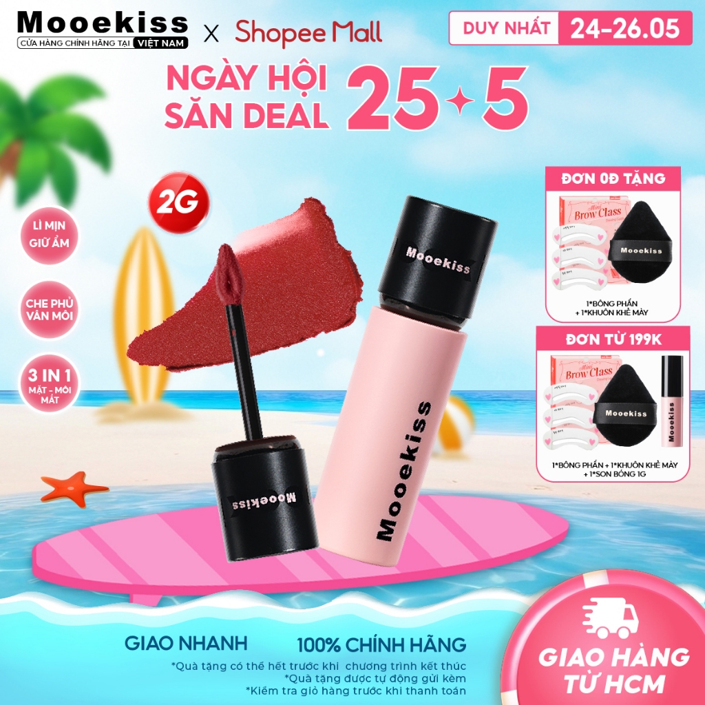 Son lì Mooekiss Lip Creamy Matte giúp tăng tone màu da, dịu nhẹ và dễ sử dụng V01 2g