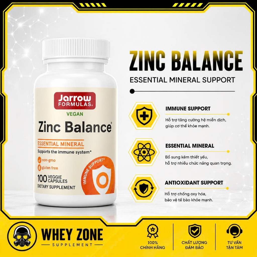 Jarrow Zinc Balance – Hỗ Trợ Miễn Dịch & Da Khỏe