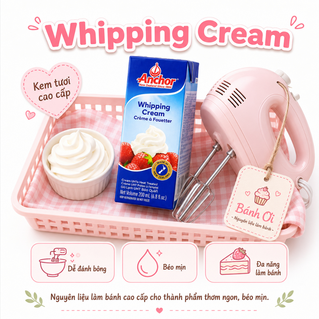 Kem Whipping Cream Anchor – Kem Sữa Tươi Đánh Bông Làm Bánh, Trang Trí Bánh, Pha Chế