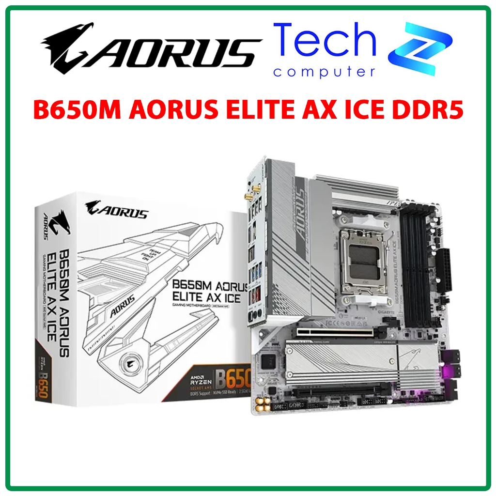 [CÓ VAT] Mainboard Gigabyte B650M AORUS ELITE AX ICE DDR5 AM5 WiFi Bluetooth mATX Chính Hãng