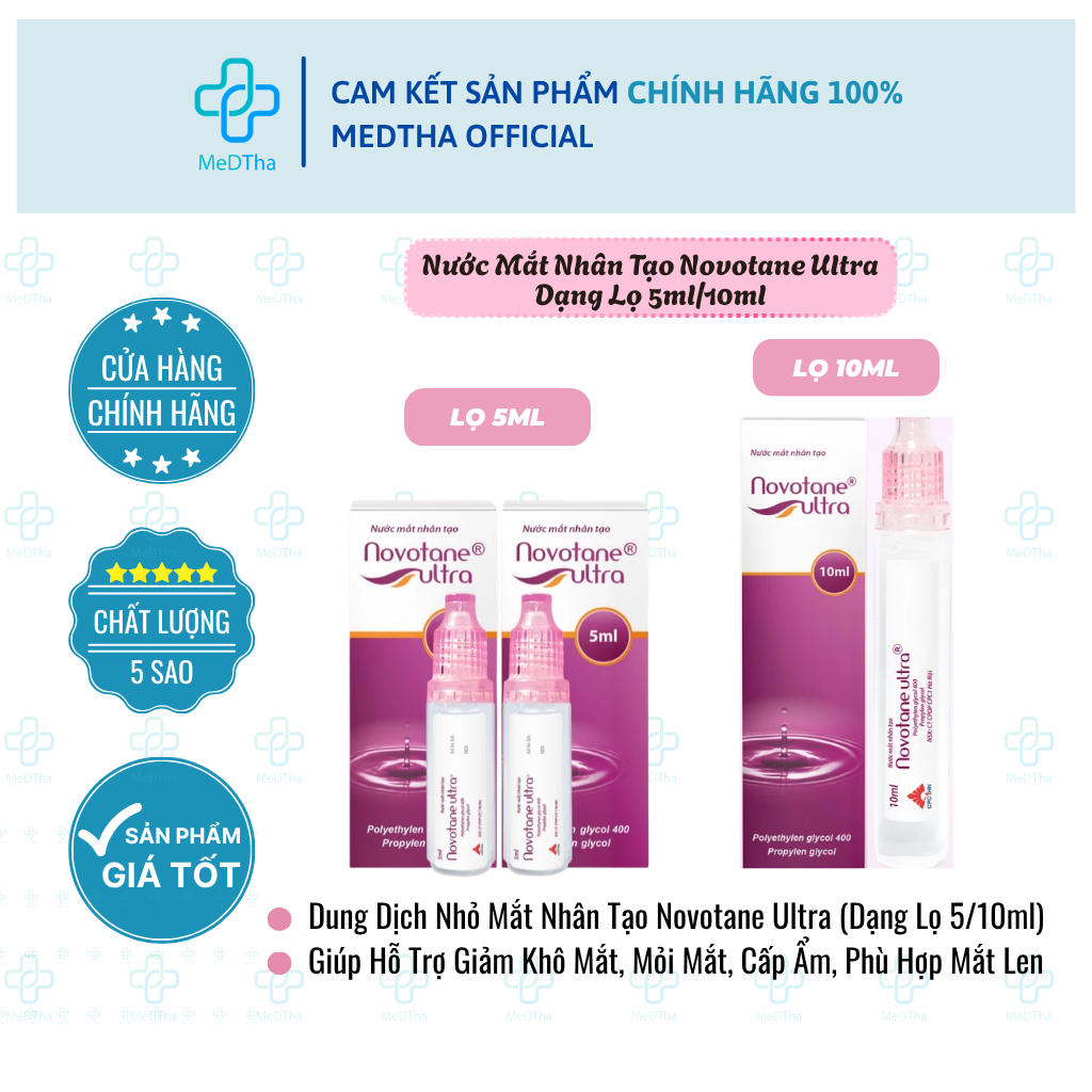 Dung Dịch Nhỏ Mắt Nhân Tạo Novotane Ultra - Giúp Hỗ Trợ Giảm Khô Mắt, Mỏi Mắt, Cấp Ẩm (Dạng Lọ 5ml/ 
