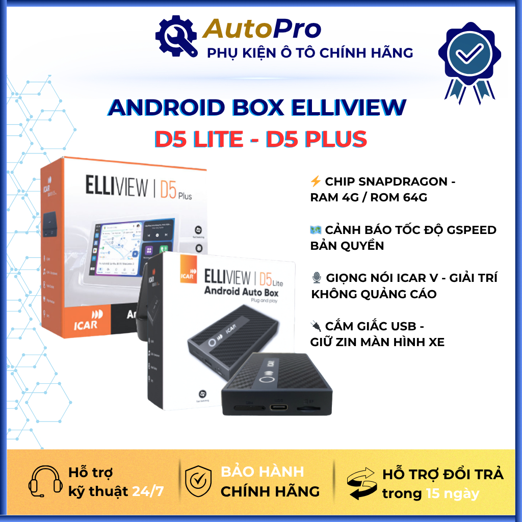 Android Box Ô Tô ICAR Elliview D5 Lite / D5 Plus RAM 4GB ROM 64GB - Thế Hệ Mới Bản Cao Cấp