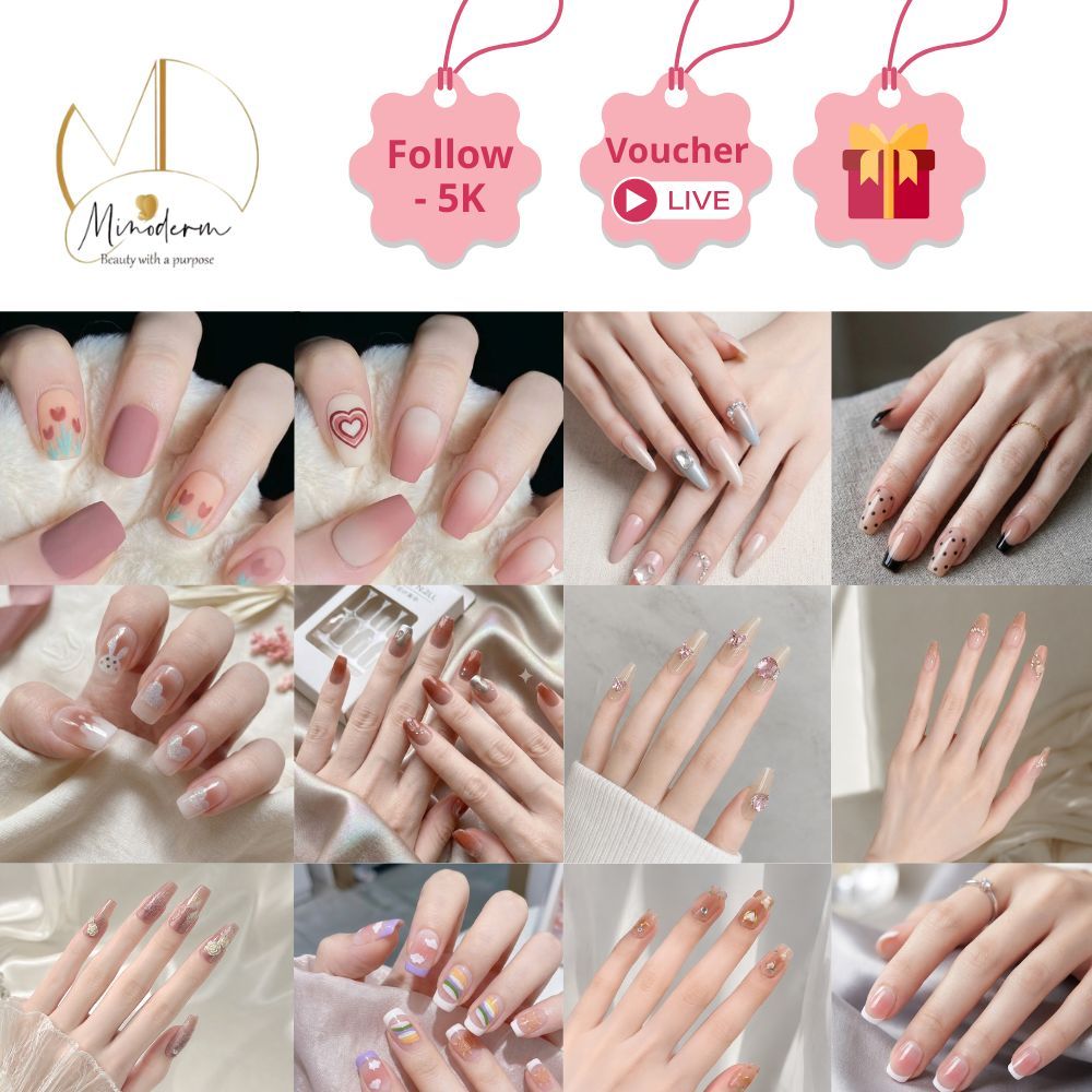 Móng tay giả BEABIAI Nail box kèm keo gắn, dáng ngắn, dài, thiết kế trơn, đính đá sang trọng