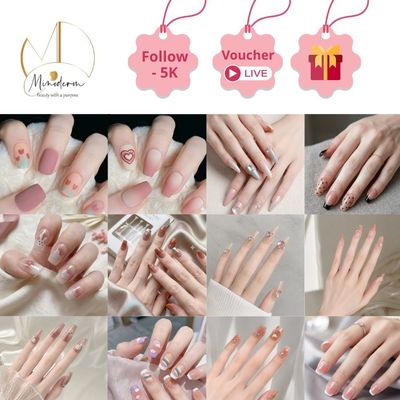 Móng tay giả BEABIAI Nail box kèm keo gắn, dáng ngắn, dài, thiết kế trơn, đính đá sang trọng