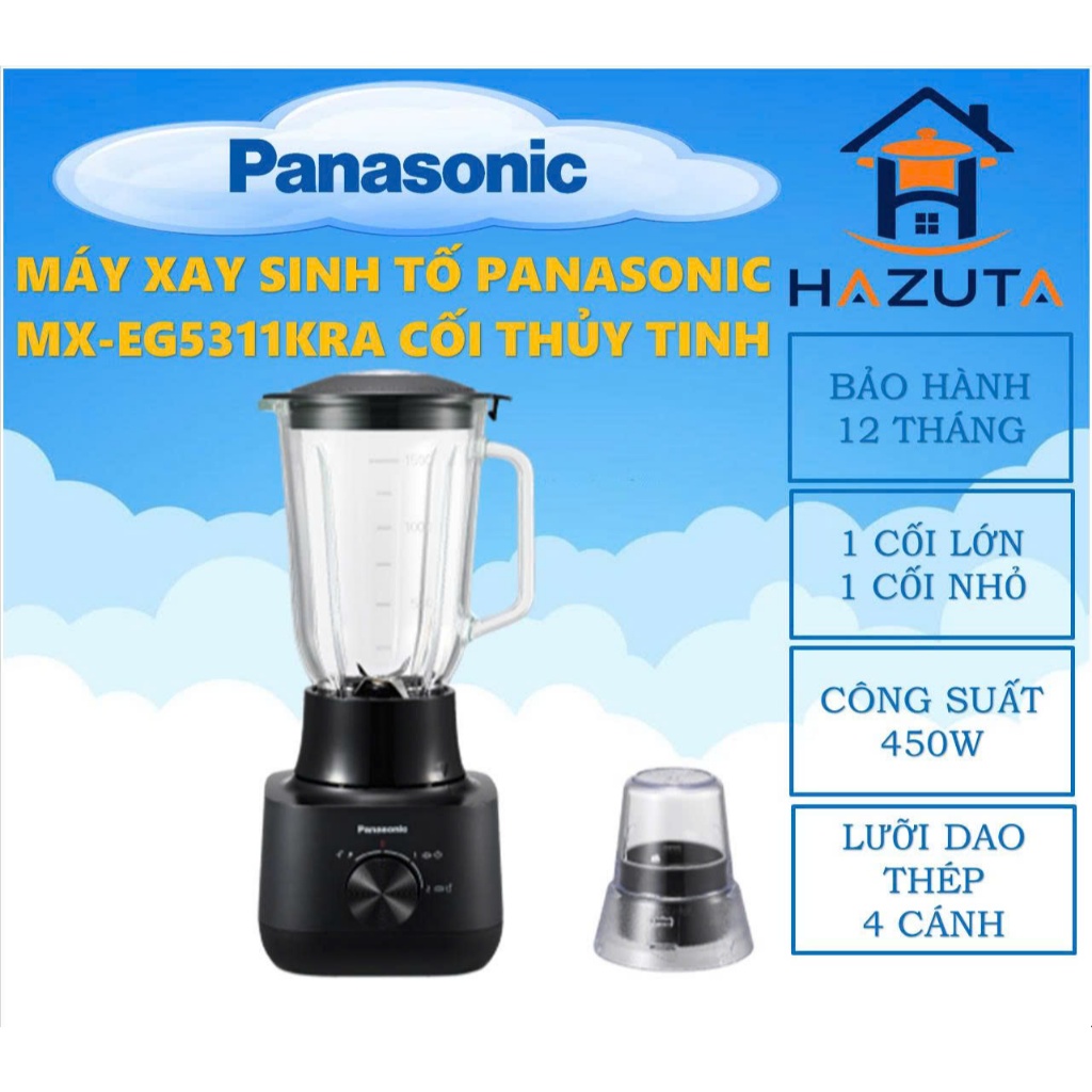 Máy xay sinh tố Panasonic MX-EG5311KRA & MX-EG5311WRA cối thủy tinh, công suất 450W, hàng chính hãng