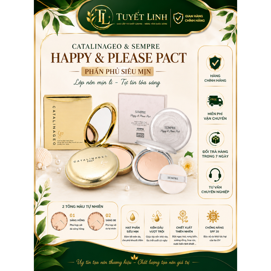 Phấn Phủ Catalinageo & Sempre Happy & Please Pact Geo Pact 22g