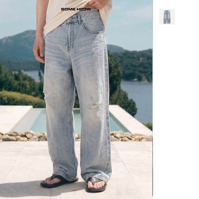 [New5] Quần Jean Relaxed Cấn Rách Đắp Vải Caro Summer, Chất Vải Thoải Mái, QJ0152, SOMEHOW
