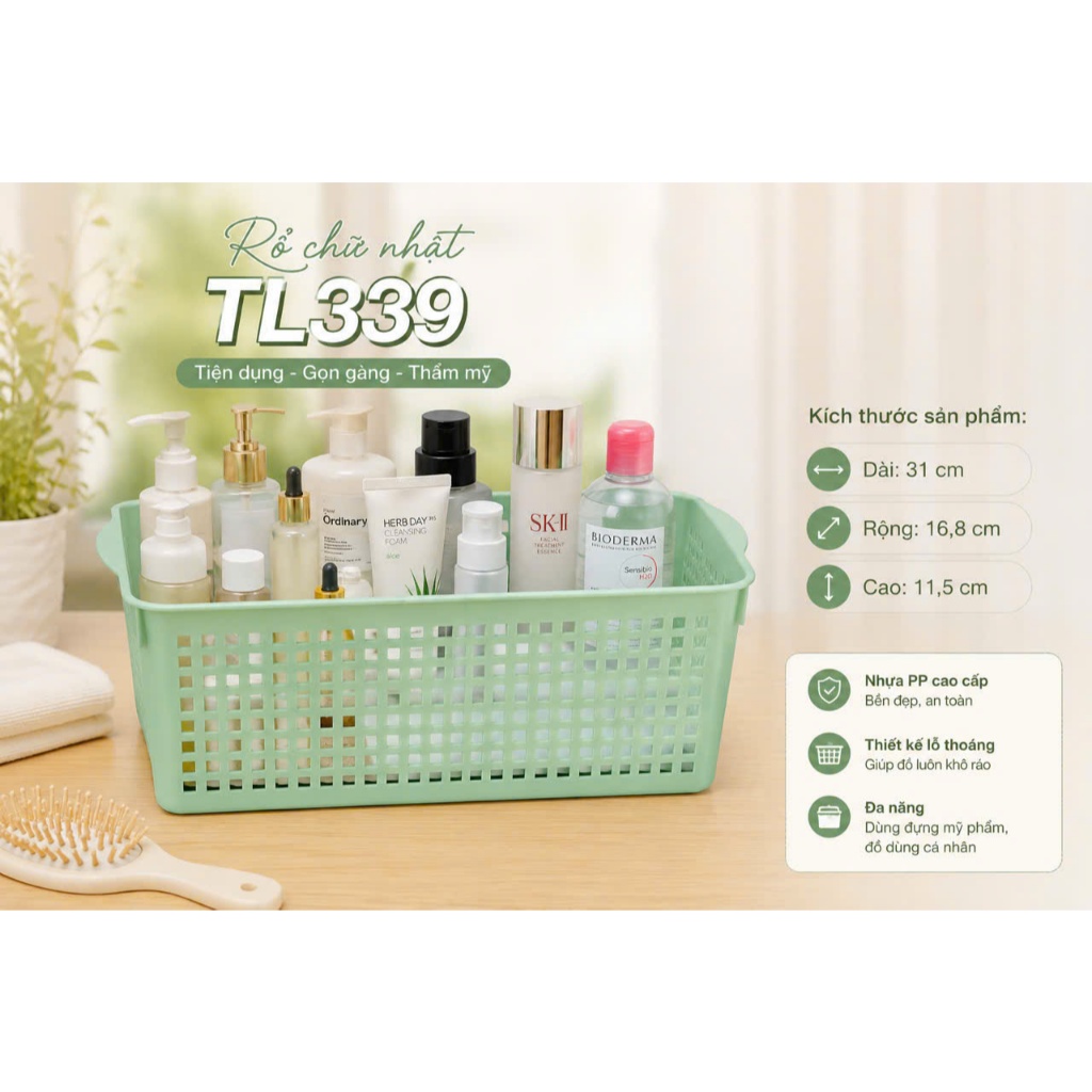 Rổ nhựa chữ nhật TỰ LẬP TL339  Kích thước: 31 x 16.8 x 11.5 cm