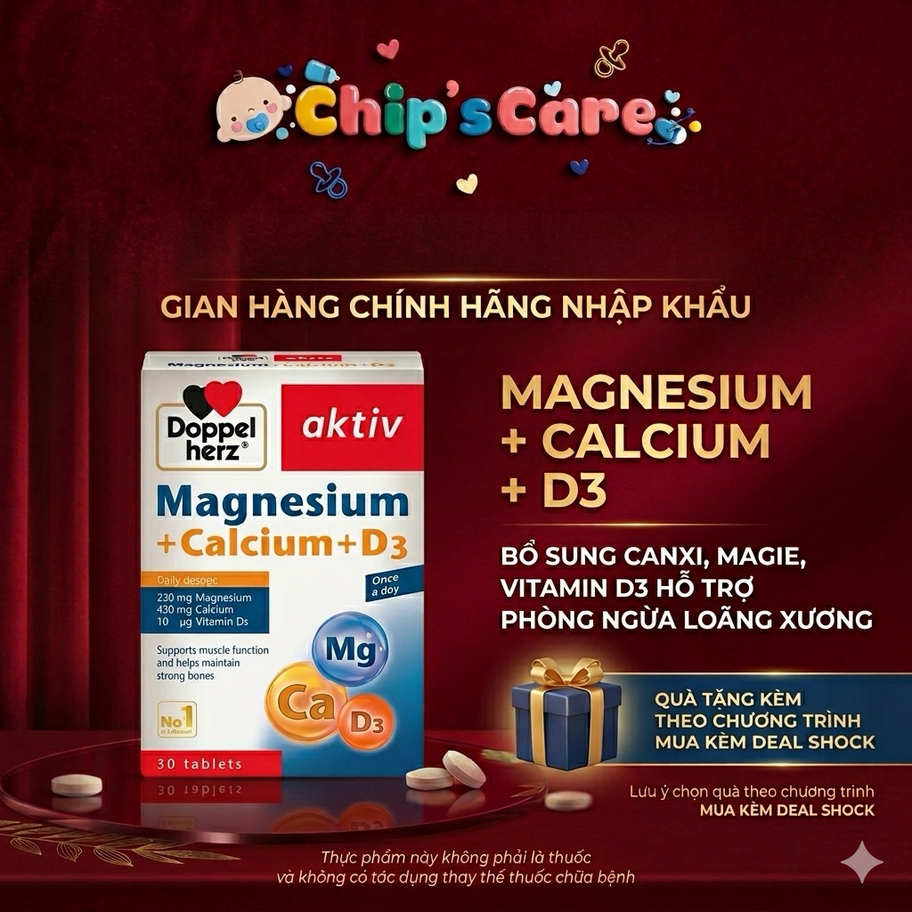 Canxi Doppelherz hoặc  canxi Osteo Advance Canxi Natures Aid tích hợp Magie, kẽm, D3