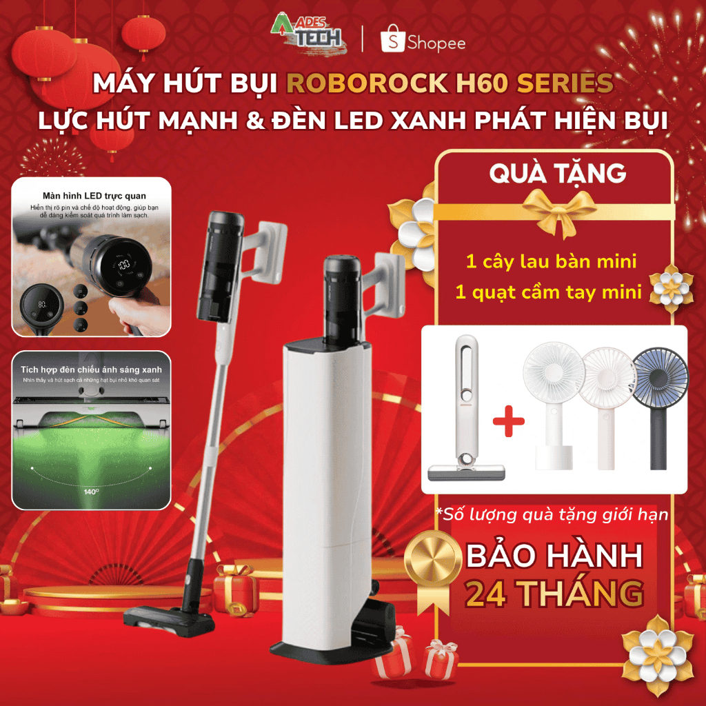 Máy Hút Bụi Cầm Tay Không Dây Roborock H60/ H60 Ultra/ H60 Hub Pro - Lực Hút 170AW, Led Xanh✔️BH 24 