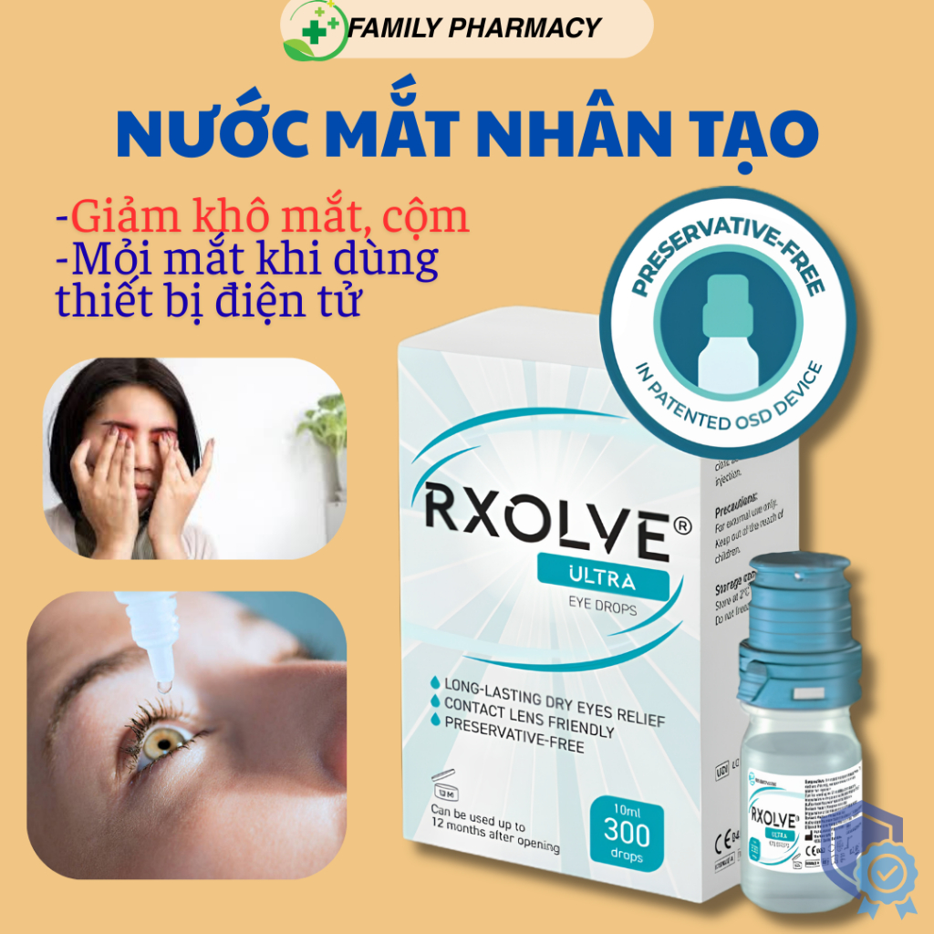 Combo 2 hộp Nước Mắt Nhân Tạo RXOLVE ULTRA EYE DROPS(Lọ 10ml) - Dưỡng Ẩm, Giảm Khô,Cộm Mắt, Dịu Mắt