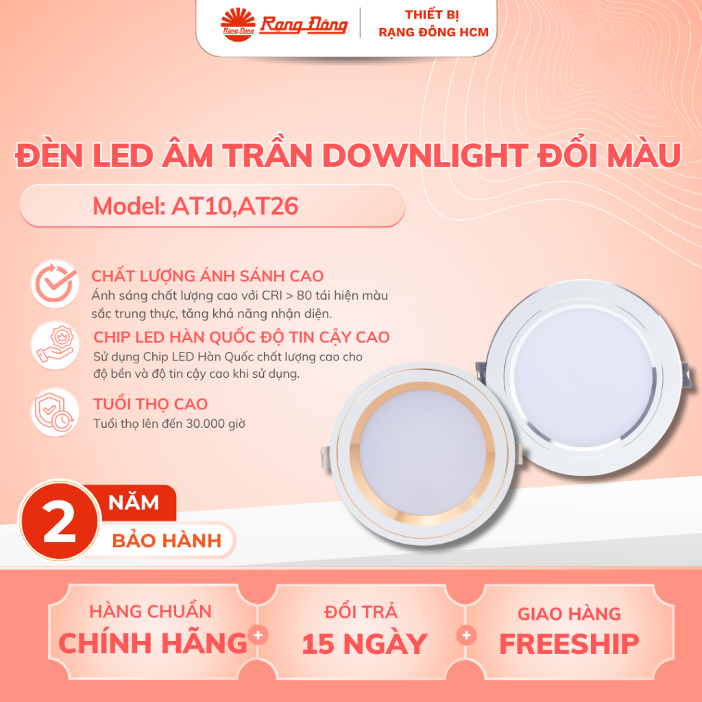 Đèn Âm Trần Đổi Màu Rạng Đông - Viền Bạc Viền Vàng Sang Trọng - 3 Màu Ánh Sáng Tiện Lợi (Model: AT10