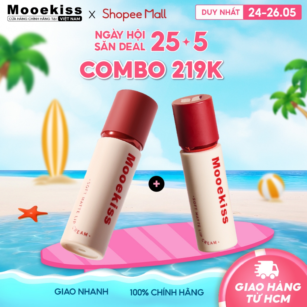 [KOC] Combo 2 Son lì môi Mooekiss màu lì không khô không dính bảng màu hợp nhiều phong cách Red 3gx2 | BigBuy360 - bigbuy360.vn