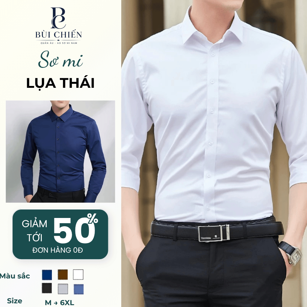 Sơ Mi Nam Dài Tay Trắng Trơn Lụa Thái Mềm Mát Form Chuẩn Doanh Nhân Đi Làm Đi…
