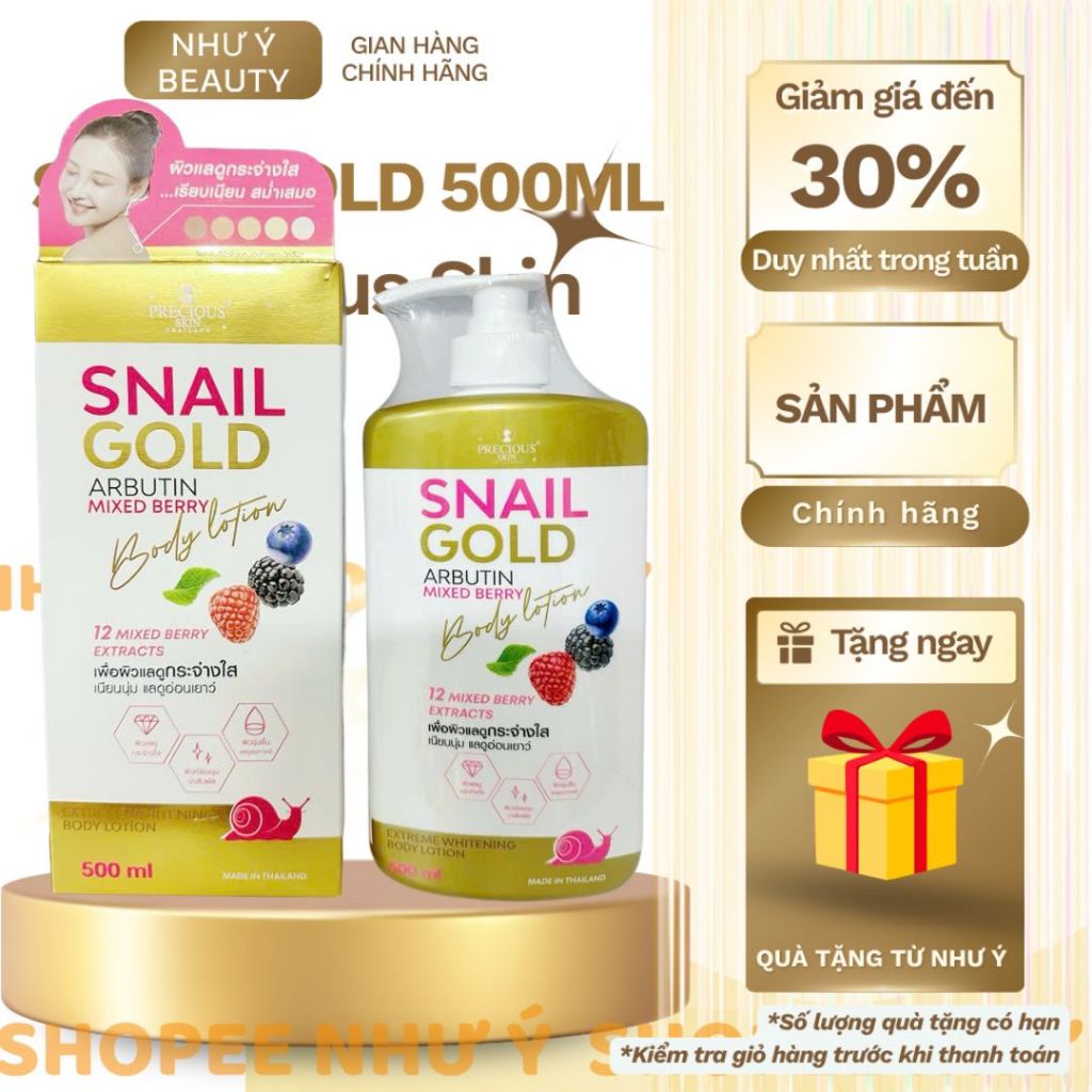 Sữa dưỡng thể body Snail Gold Arbutin Mix Berry Body Lotion Precious Skin 500ml
