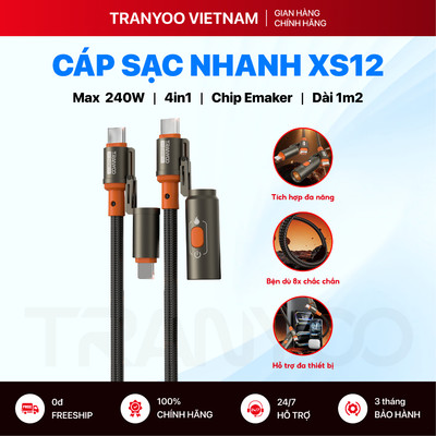 Cáp Sạc Nhanh TRANYOO XS12 Đa Năng 4in1 Type C to Type C | L | Đầu Mồi 5W Sạc Nhanh PD Tối Đa 240W