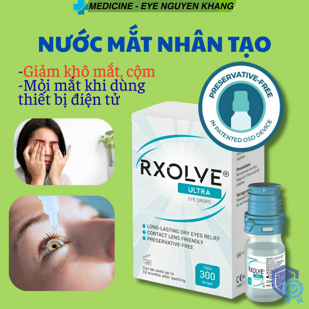 Combo 2 hộp Nước Mắt Nhân Tạo RXOLVE ULTRA EYE DROPS(Lọ 10ml) - Dưỡng Ẩm, Giảm Khô, Cộm Mắt, Dịu Mắt