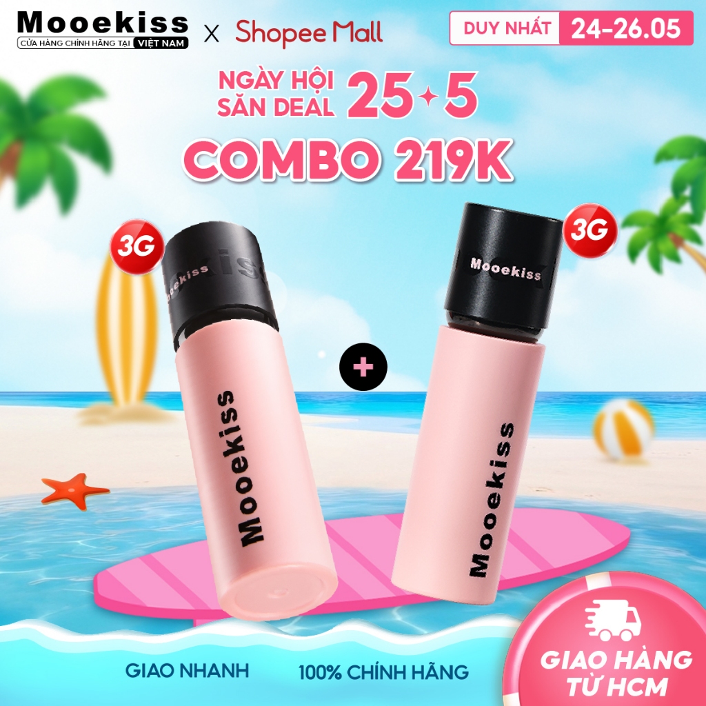 [KOC] Combo Son Môi Lì Mooekiss Giúp Giảm Tình Trạng Môi Xỉn Màu Phù hợp Với Tone da Vàng 3gx2 V01