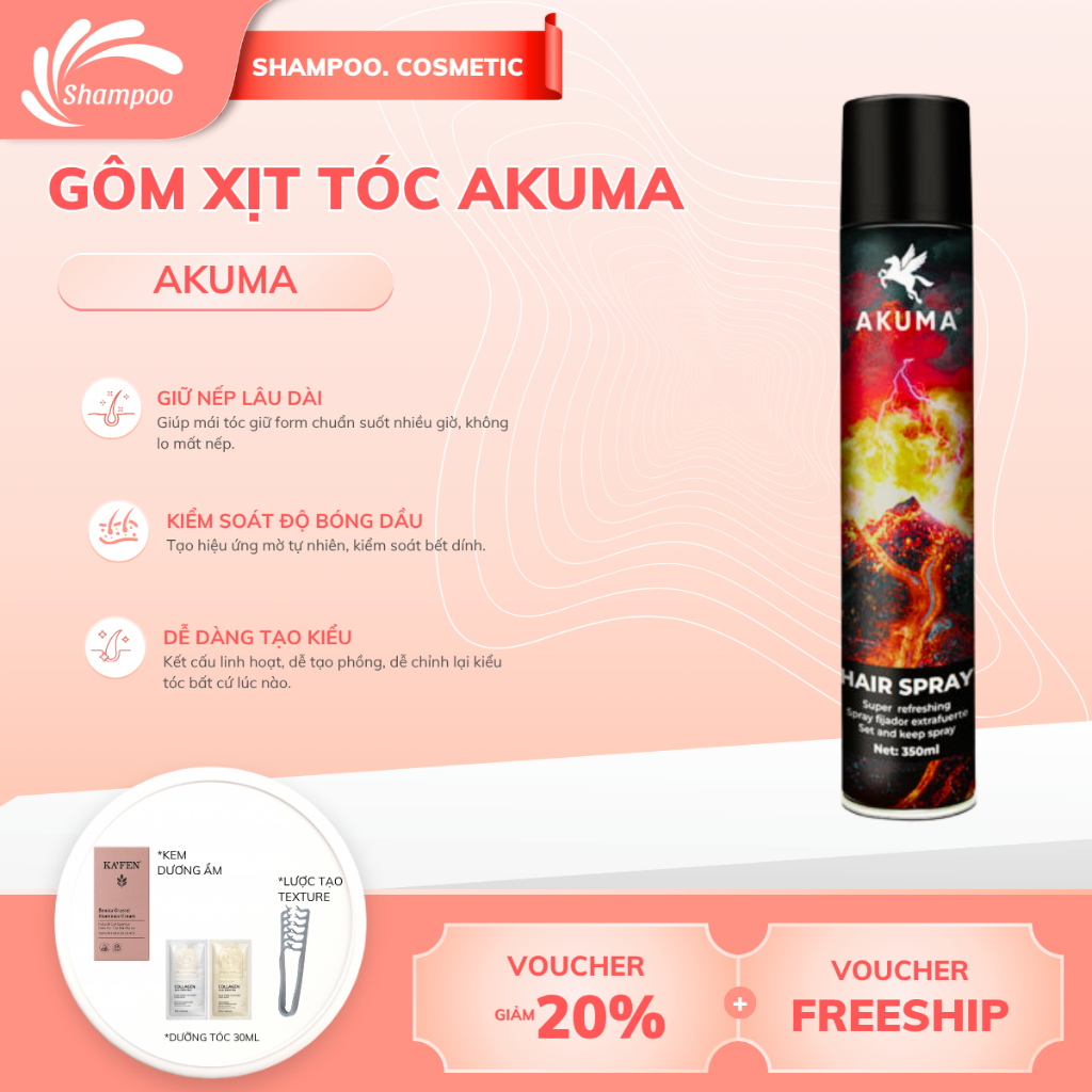 Gôm Xịt Giữ Nếp Tóc AKUMA HAIR SPRAY 390ml Hương Nước Hoa Chính Hãng Akuma