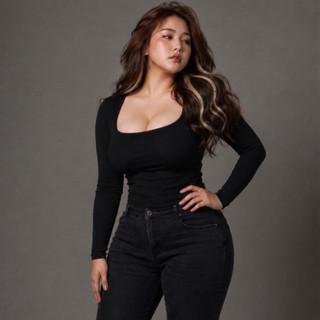 [ BIGSIZE TRÊN 55KG ] ÁO THUN CỔ VUÔNG TAY DÀI bigsize nữ