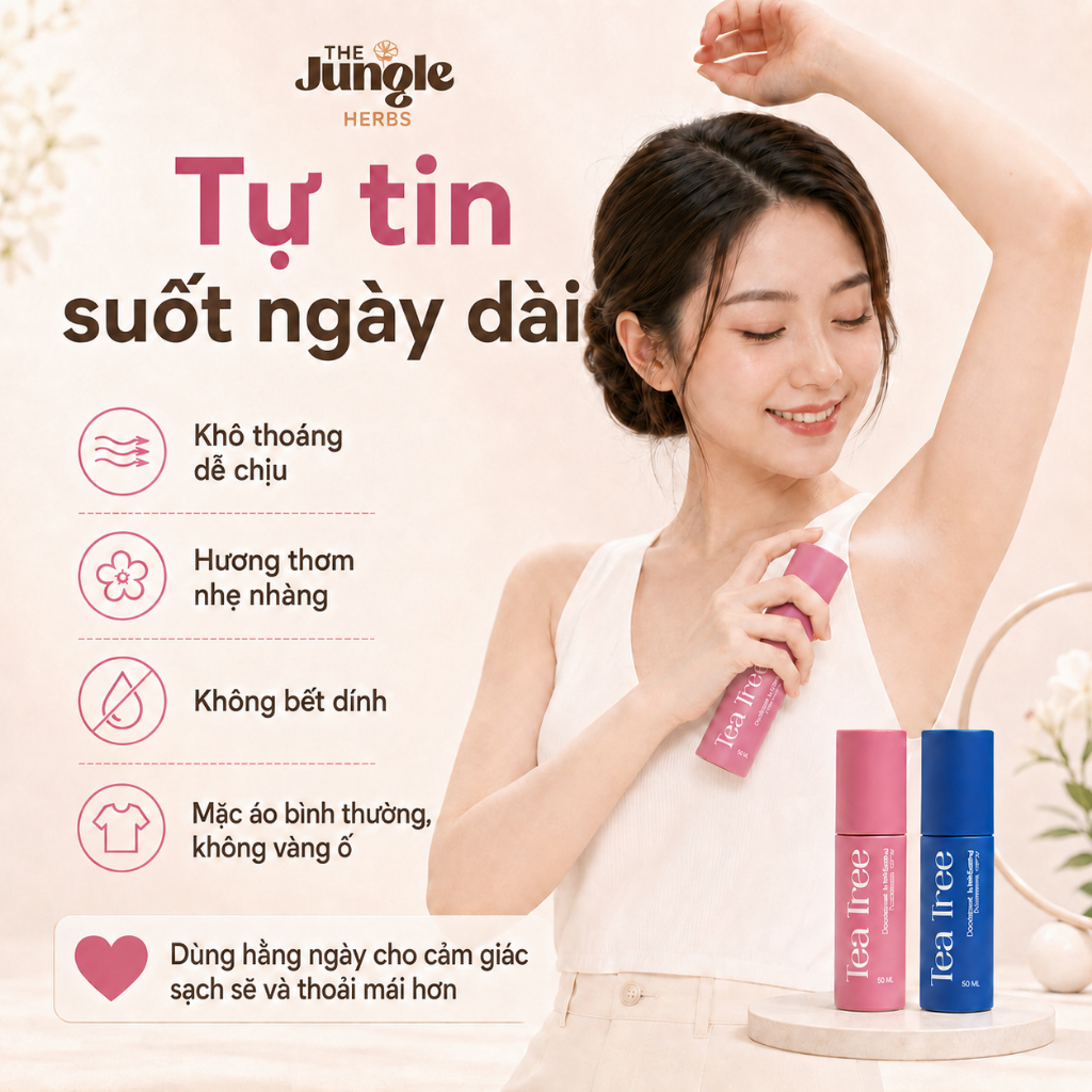 Xịt khử mùi và giảm thâm nách, không ố vàng áo Tea Tree - The Jungle Herbs 50 ML