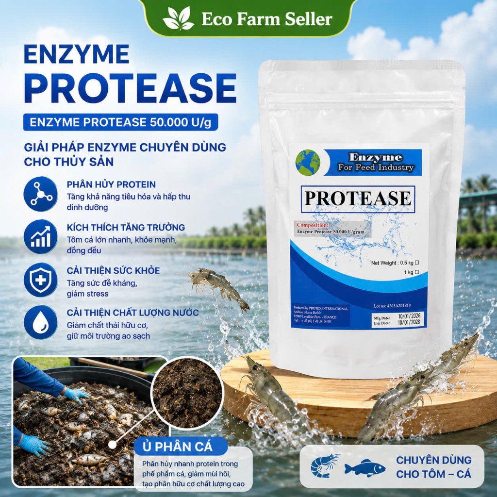 1 Kg Enzyme Protease  Ủ Phân Cá Đậm Đặc - Enzyme Ủ Đạm Nành