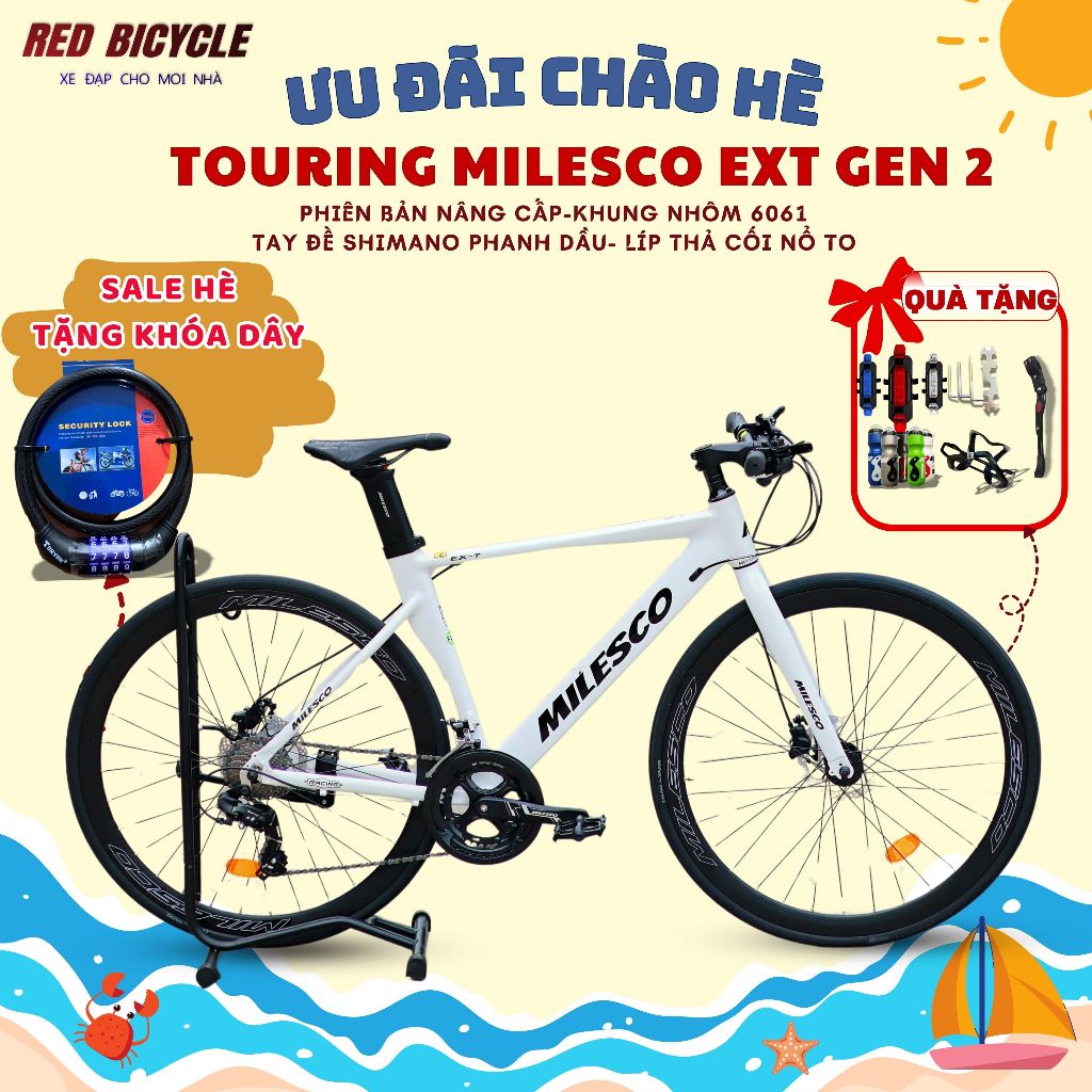 [SALE] Xe Đạp Tay Ngang Touring MILESCO EXT Tay Đề SHIMANO - Phanh Dầu - Khung Nhôm 6061 Cối Nổ