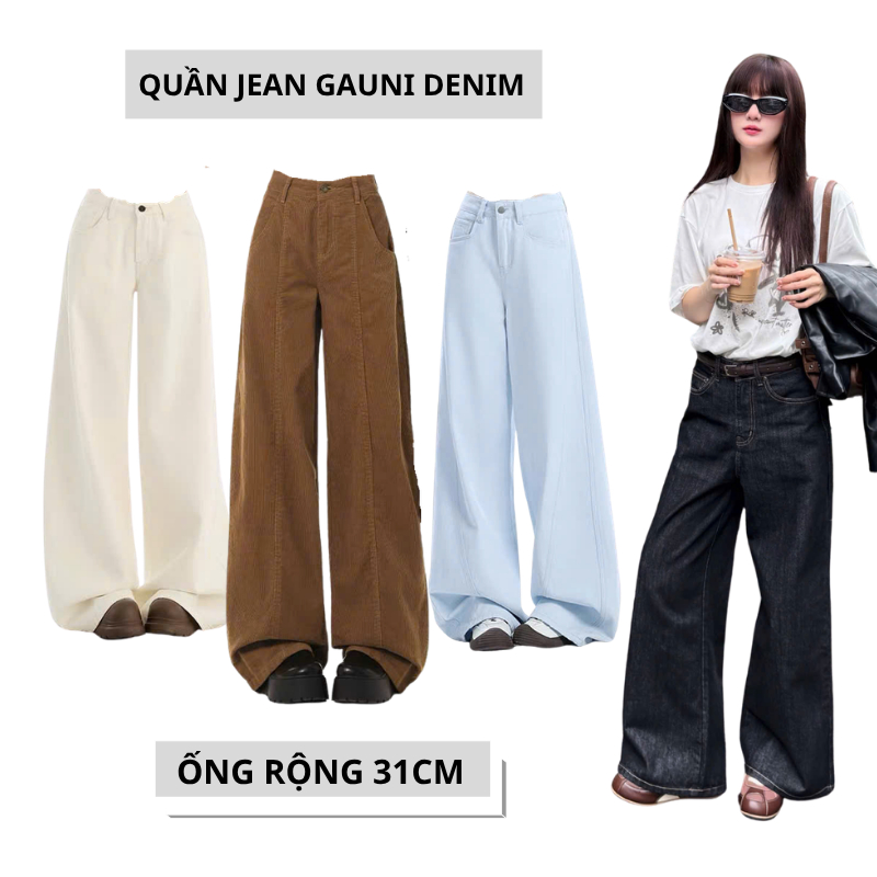 Quần jean nữ ống rộng form suông chất denim jean mềm bền màu cạp giữa eo đẹp hách dáng năng động  - 
