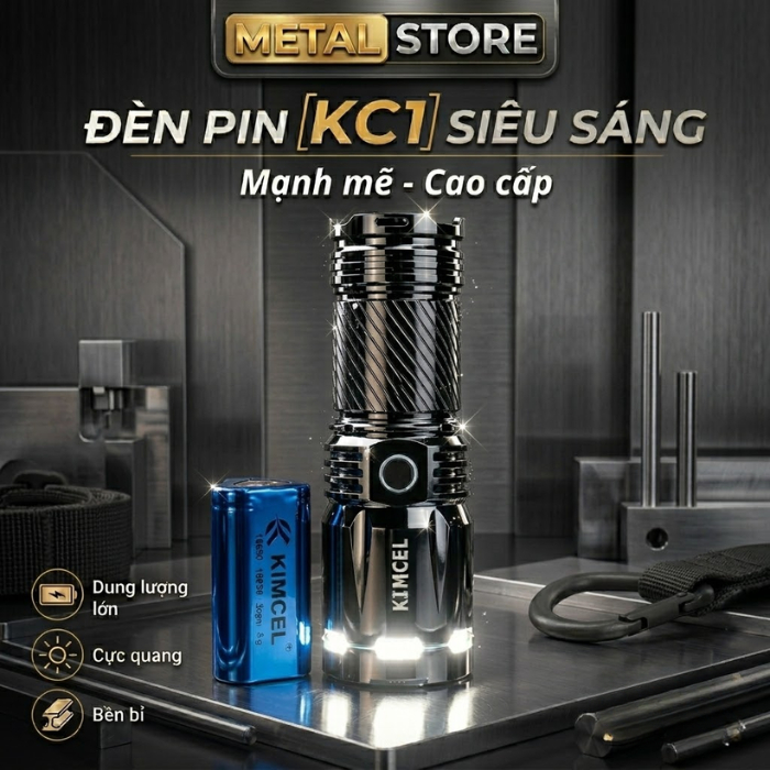 Đèn Pin KC1 KIMCEL Cao Cấp – Siêu Sáng, Thu Phóng, Sạc Điện Thoại