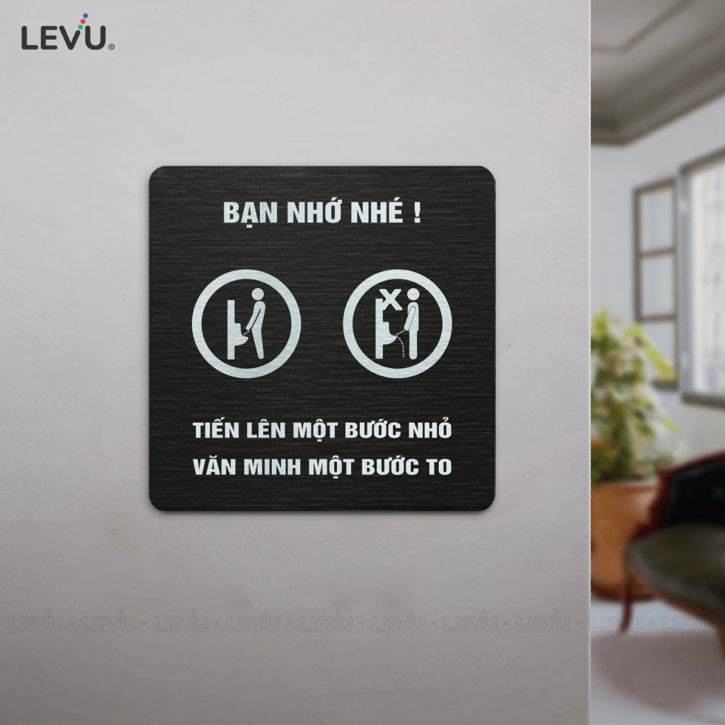 Bảng báo giữ vệ sinh chung alu đen cao cấp LEVU ALD-BG112 nội dung độc lạ 15x15cm đã dán keo 2 mặt s