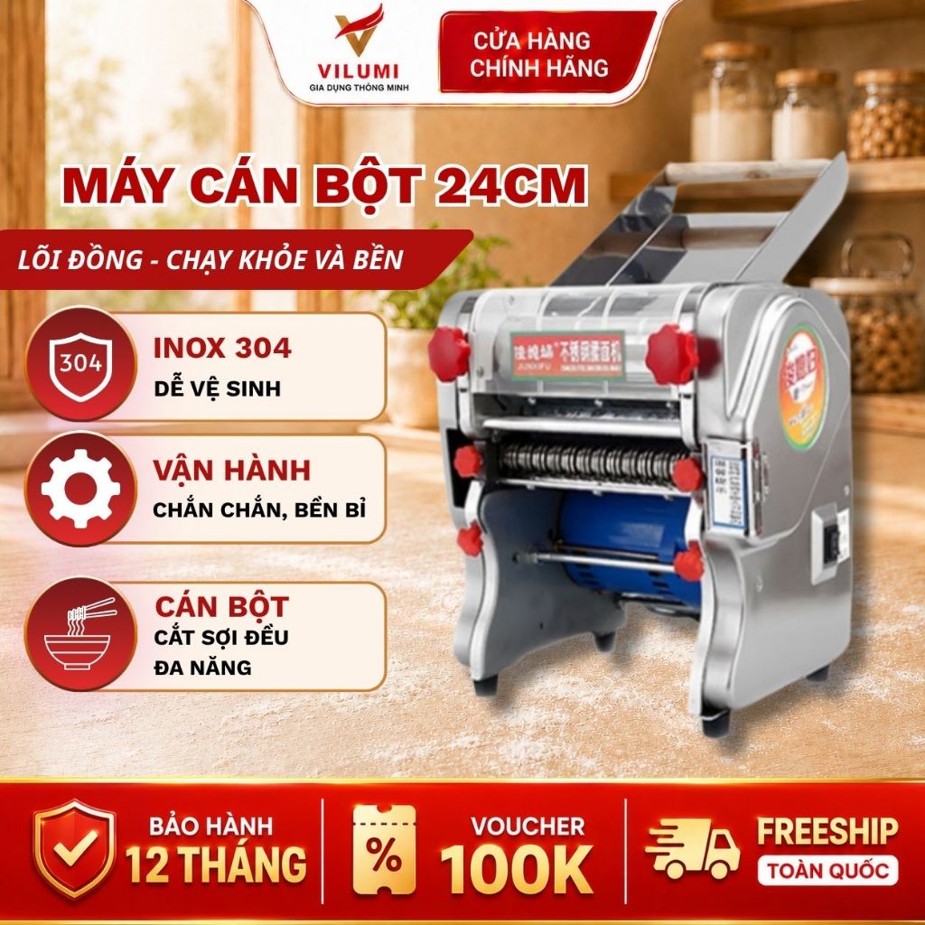 ( Máy cán 24cm kèm dao) Máy cán bột Vilumi, máy cán vỏ bánh bao, mỳ, bún, phở, đế bánh pizza, lõi đồ