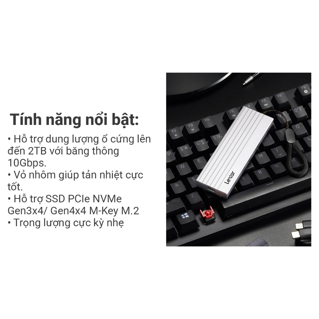 [BEST SELLER] Box di động SSD M.2 PCIe NVMe Gen3x4 / Gen4x4 Type-C Lexar E6 - Hỗ Trợ Tối Đa 2TB, Bảo Hành 12 Tháng | BigBuy360 - bigbuy360.vn