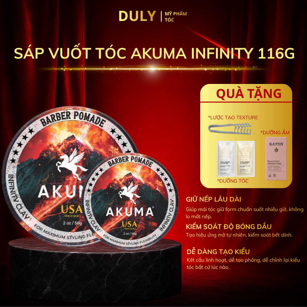 Sáp Vuốt Tóc AKUMA INFINITY CLAY Hàng Chính Hãng, Độ Bóng Mờ Tự Nhiên Akuma