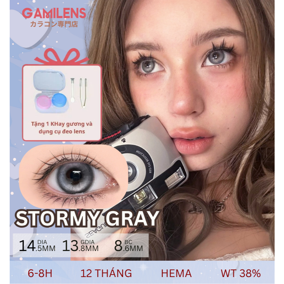Kính áp tròng hot douyin 12 tháng STORMY GRAY 14.2MM gamilens