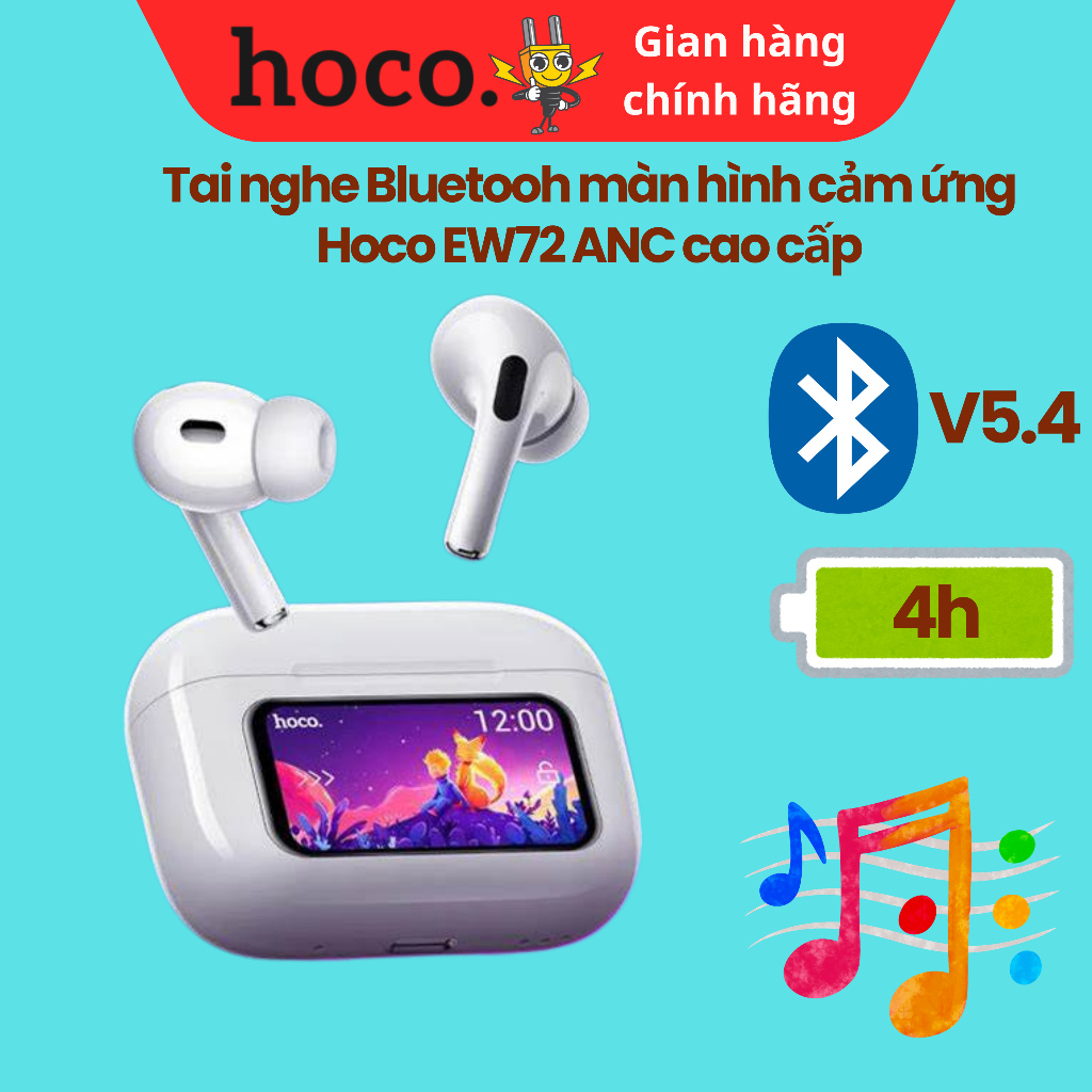 Tai nghe bluetooth 5.4 màn hình cảm ứng Hoco EW72 ANC Pin 4h