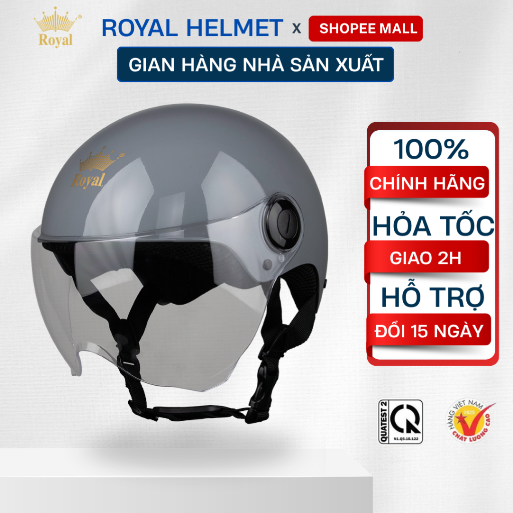 Mũ Bảo Hiểm Royal Nửa Đầu Chính Hãng Có Kính M162K Nam Nữ Bảo Hành 12 Tháng