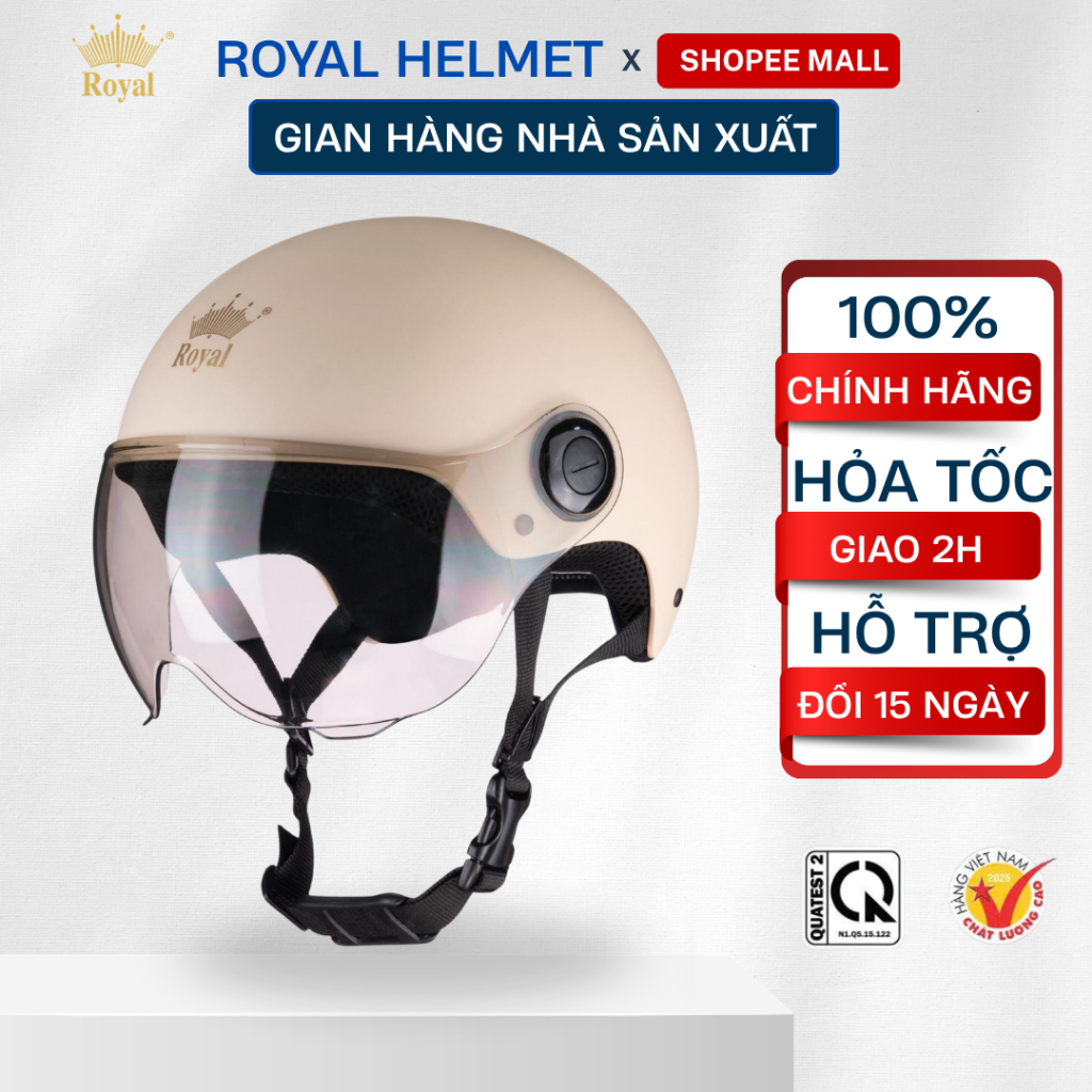 Mũ Bảo Hiểm Royal Nửa Đầu M162K Chính Hãng Cho Nam Nữ Bảo Hành 12 Tháng