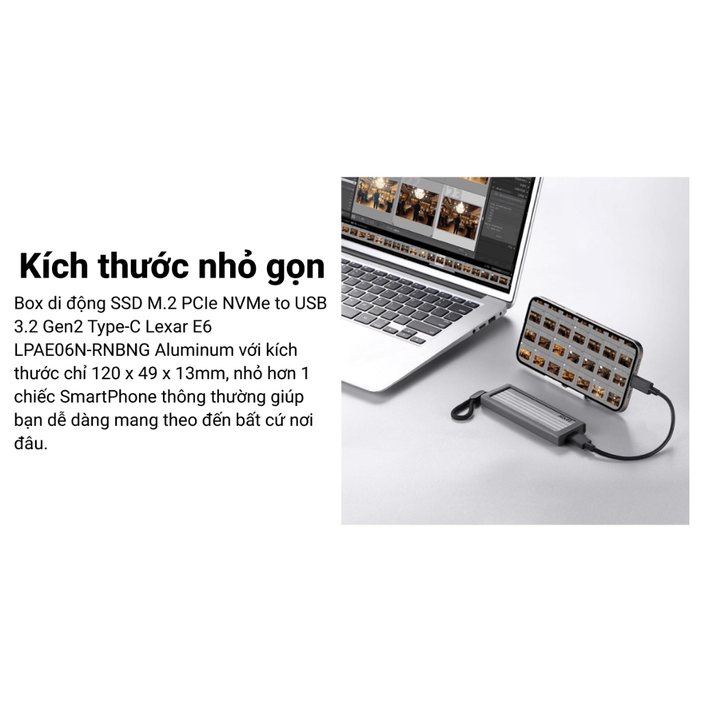 [BEST SELLER] Box di động SSD M.2 PCIe NVMe Gen3x4 / Gen4x4 Type-C Lexar E6 - Hỗ Trợ Tối Đa 2TB, Bảo Hành 12 Tháng | BigBuy360 - bigbuy360.vn