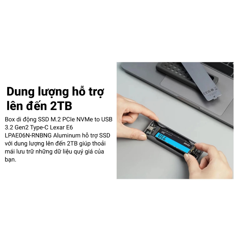 [BEST SELLER] Box di động SSD M.2 PCIe NVMe Gen3x4 / Gen4x4 Type-C Lexar E6 - Hỗ Trợ Tối Đa 2TB, Bảo Hành 12 Tháng | BigBuy360 - bigbuy360.vn